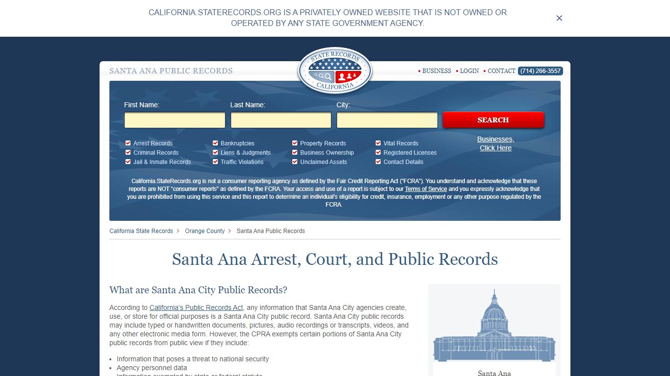 Santa Ana Arrest and Public Records | California.StateRecords.org