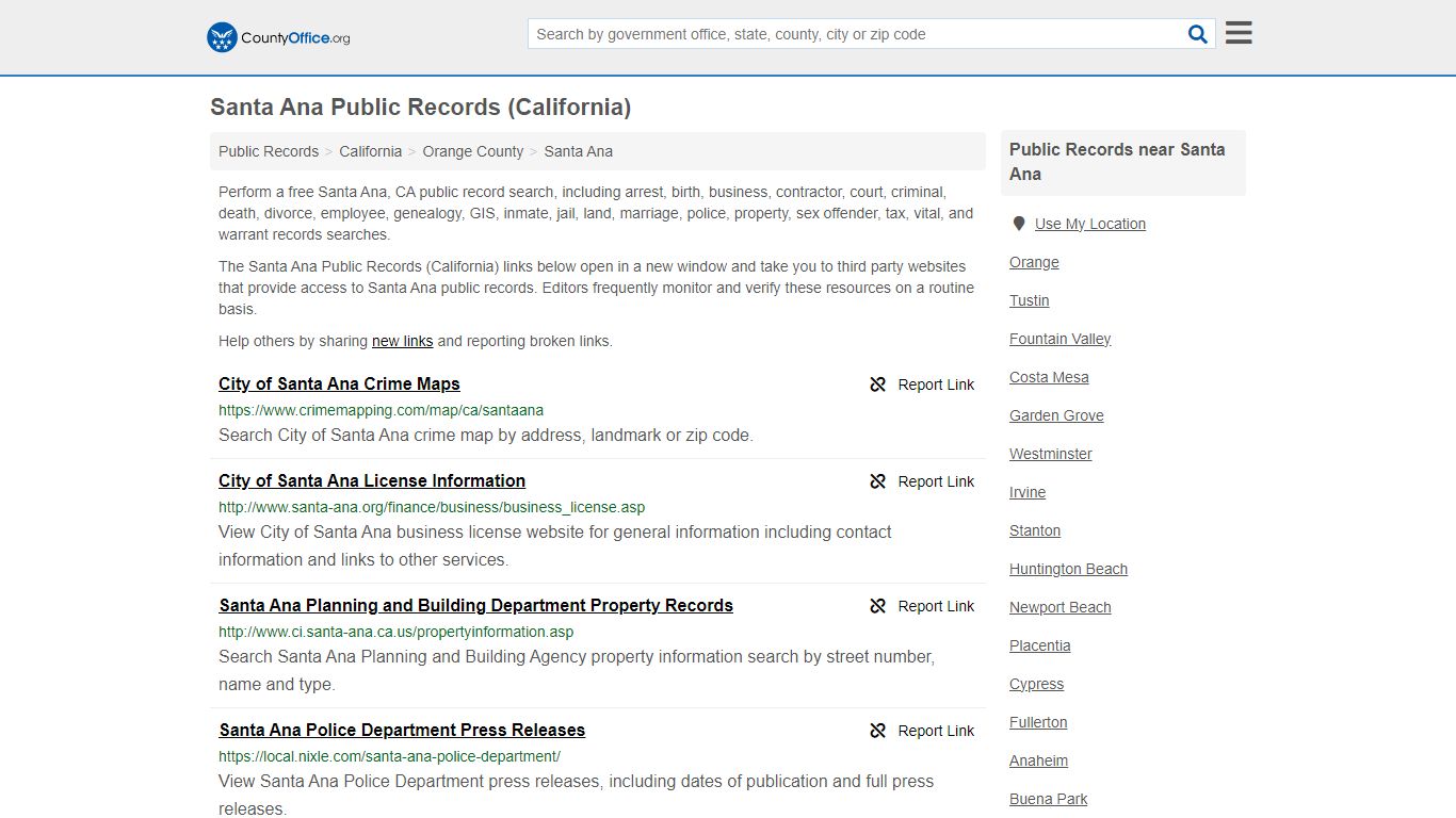 Public Records - Santa Ana, CA (Business, Criminal, GIS, Property ...