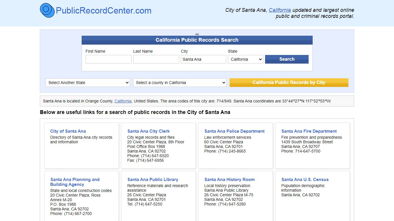 Santa Ana, California Public Records and Criminal Background Check