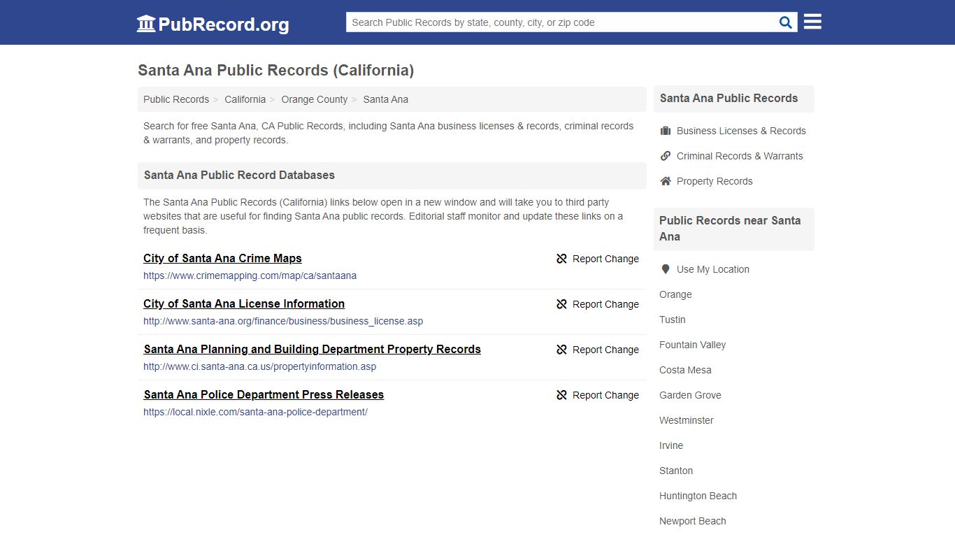 Free Santa Ana Public Records (California Public Records) - PubRecord.org